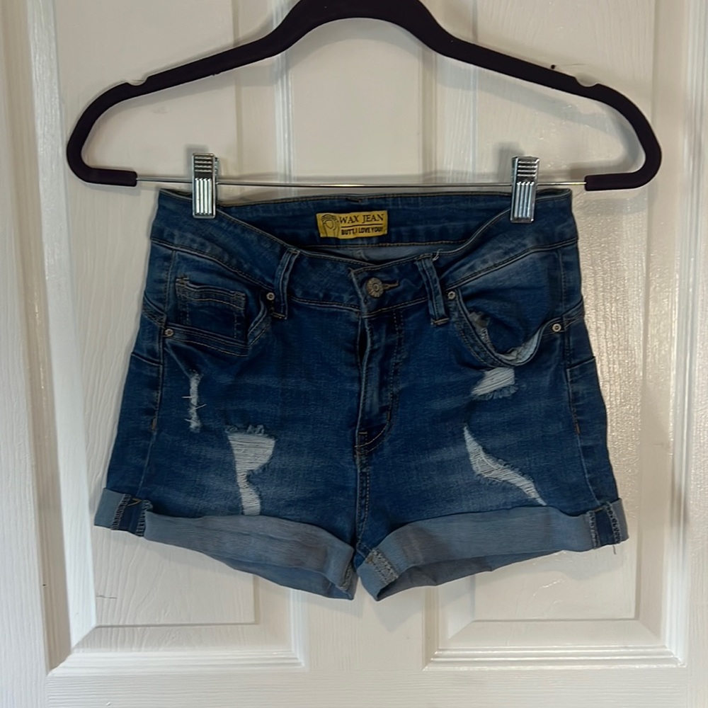 Distressed jean shorts